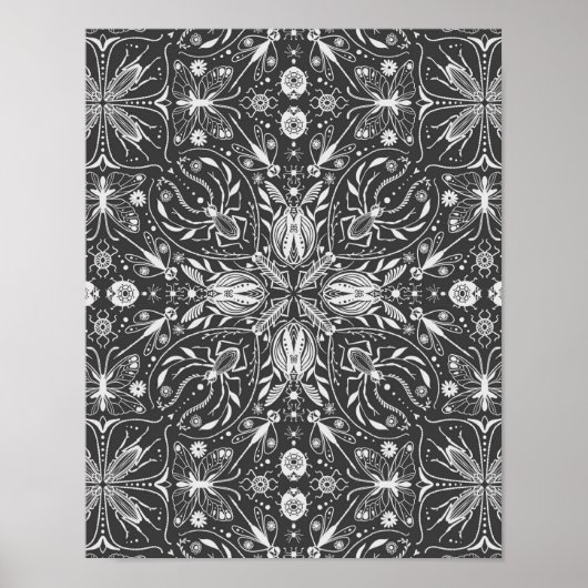 Insecten, wit op zwart poster (Voorkant)