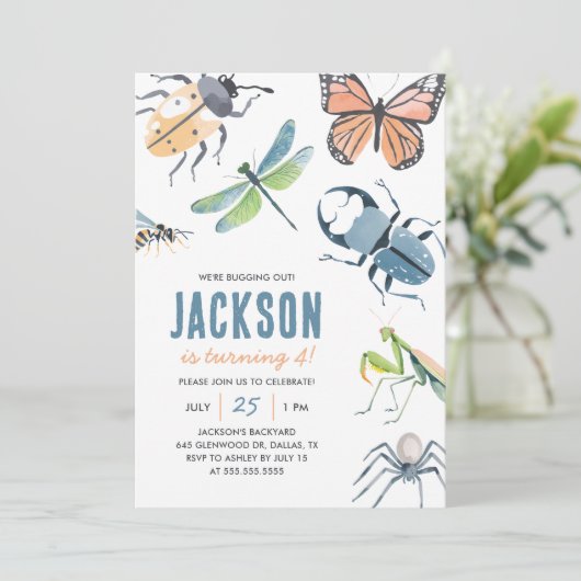 insectenjongen verjaardag kaart (Staand voorkant)