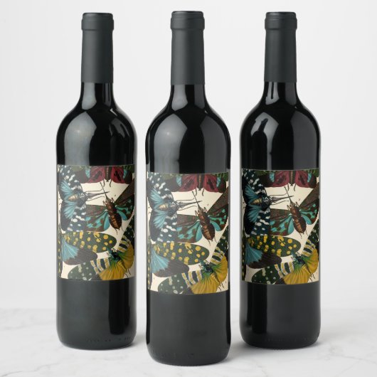 Insectes, Insects, Bord No.16 door E.A. Seguy Wijn Etiket (Flessen)