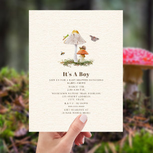 Insects Mushroom Woodland Nature Boy Baby Shower Kaart