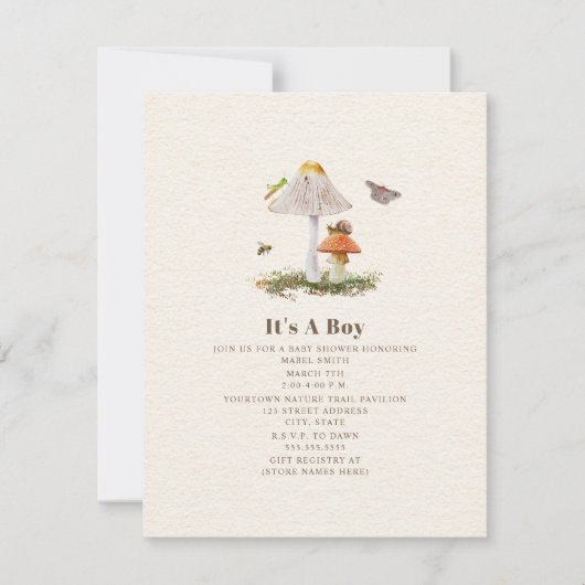 Insects Mushroom Woodland Nature Boy Baby Shower Kaart (Voorkant)