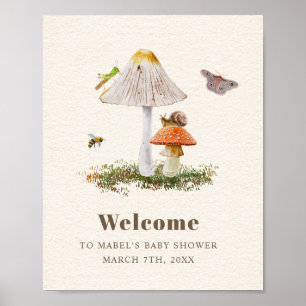 Insects Mushroom Woodland Natuur Baby shower Poster