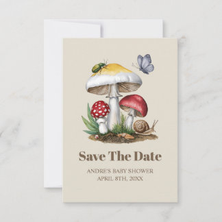 Insects Mushroom Woodland Natuur Baby shower Save The Date