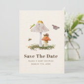 Insects Mushroom Woodland Natuur Baby shower Save The Date (Staand voorkant)