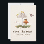 Insects Mushroom Woodland Natuur Baby shower Save The Date<br><div class="desc">Natuur verhalenboekpagina geïnspireerd baby shower Save the Date met een afbeelding van twee paddenstoelen omgeven door mot,  bij,  sprinkhaan en slak.</div>