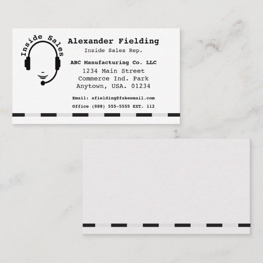 Inside Sales Representative Simple Black en White Visitekaartje (Voorkant / Achterkant)
