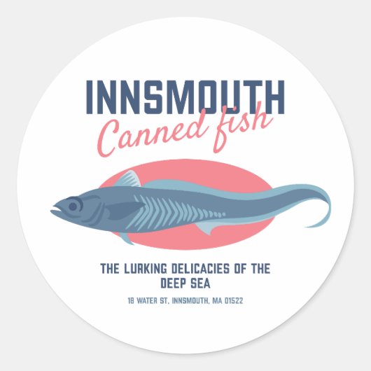 Insmouth Canned Fish Lovecraftian Ronde Sticker (Voorkant)