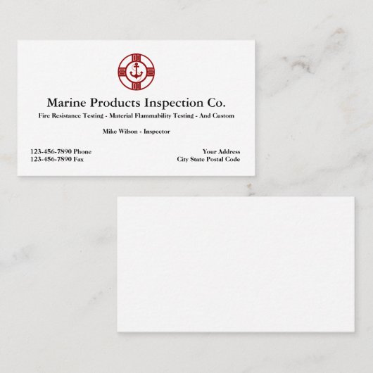 Inspectie van uitrusting van zeeschepen visitekaartje (Voorkant / Achterkant)