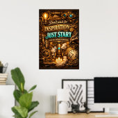 Inspiratie Gewoon Beginnen Steampunk Raket Kunst Poster (Thuiskantoor)