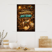 Inspiratie Gewoon Beginnen Steampunk Raket Kunst Poster (Keuken)