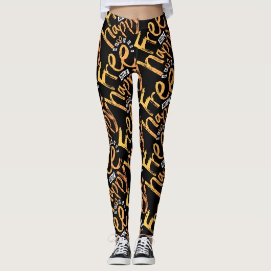 Inspiratie Gratis Happy Yellow Gradient Typo Paint Leggings (Voorkant)