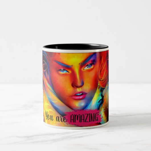 Inspiratie Nouveau Cup ontwerp "Je bent geweldig" Tweekleurige Koffiemok (Center)