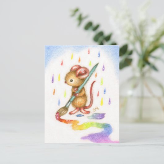 Inspiratie - Schattige Artist Mouse Briefkaart (Staand voorkant)