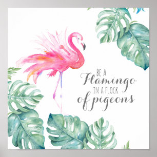 Inspiratie Tropische Waterverf Roze flamingo Poster