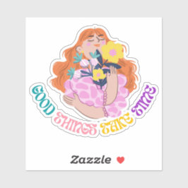 Inspiratief Bloemenge Meisje Esthetisch Ontwerp Sticker