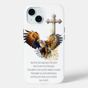 Inspiratiegeloof Adelaar Gouden Zwaard Beige Kruis iPhone 15 Case