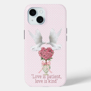 Inspiratiegeloof Roze Stip Duif Hart Topiaire iPhone 15 Case