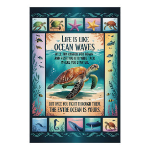 Inspiratieve Poster van Zeeschildpad in Oceaan “Le