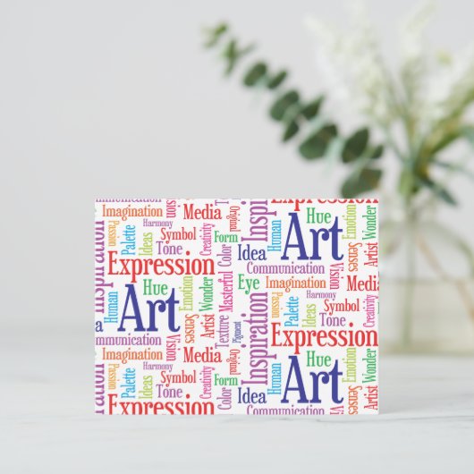 Inspiratiewoorden van een creatieve kunstenaar of  briefkaart (Staand voorkant)