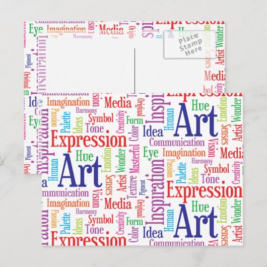 Inspiratiewoorden van een creatieve kunstenaar of  briefkaart (Voorkant / Achterkant)