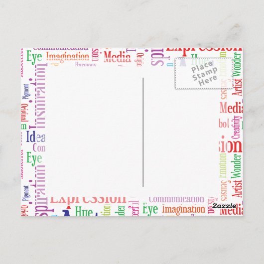 Inspiratiewoorden van een creatieve kunstenaar of  briefkaart (Achterkant)