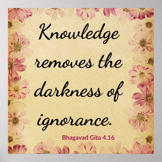 Inspirational Beige Pink Gita Knowledge Quote Art Poster (Voorkant)
