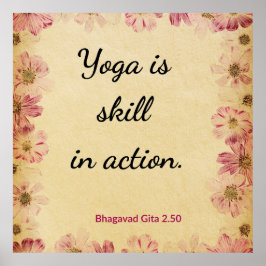 Inspirational Beige Pink Gita Yoga Quote Floral Poster