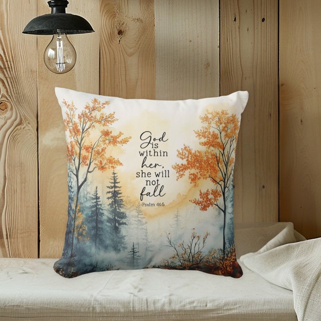 Inspirational Bible Verse Psalm 46:5 Autumn Pillow Kussen (Creator heeft geüpload)