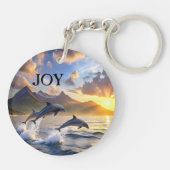 Inspirational Dolphins Sunset Mountains Joy Sleutelhanger (Achterkant)