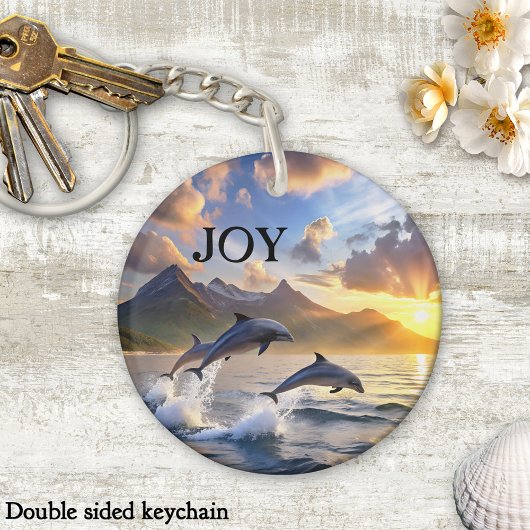 Inspirational Dolphins Sunset Mountains Joy Sleutelhanger