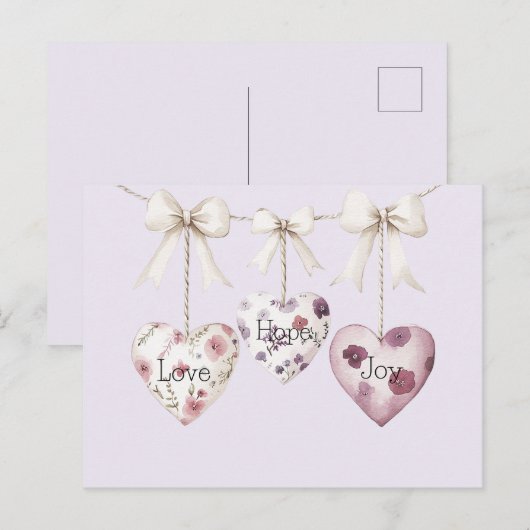 Inspirational Floral Love Hope Joy Hearts Bow Briefkaart (Voorkant / Achterkant)