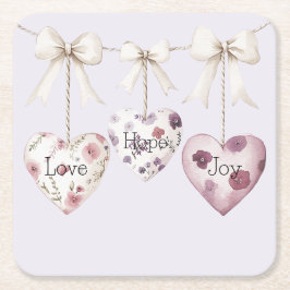Inspirational Floral Love Hope Joy Hearts Bow Kartonnen Onderzetters