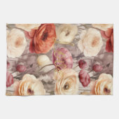 Inspirational gold love burgundy cream floral theedoek (Horizontaal)