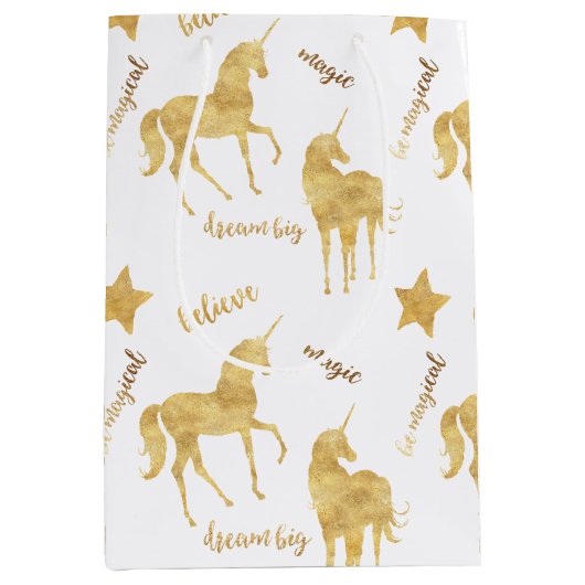 Inspirational Gold Unicorns Stars     Medium Cadeauzakje (Voorkant)