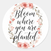 Inspirational Growth Quote with Pink Flowers Ronde Sticker (Voorkant)