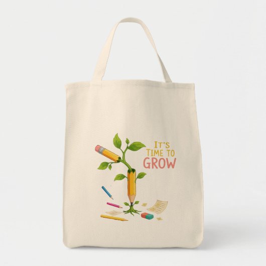 Inspirational "It's Time to Grow" Pencil Plant | T Tote Bag (Voorkant)