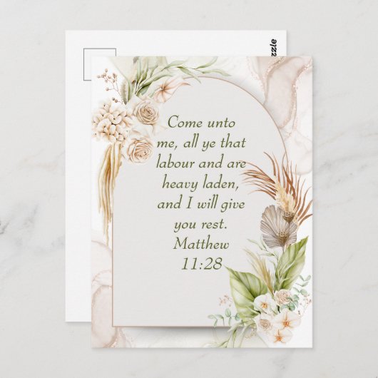 Inspirational Matthew 11:28 Floral Arch boho Briefkaart (Voorkant / Achterkant)