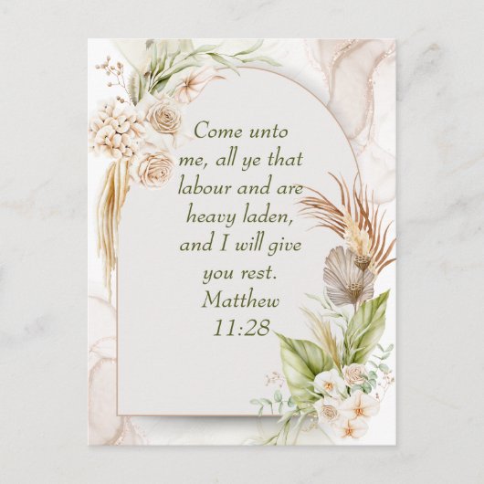 Inspirational Matthew 11:28 Floral Arch boho Briefkaart (Voorkant)