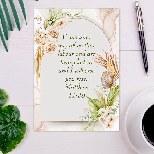 Inspirational Matthew 11:28 Floral Arch boho Briefkaart