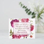Inspirational Matthew 11:28 Pink Floral Briefkaart (Staand voorkant)