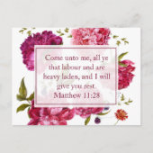 Inspirational Matthew 11:28 Pink Floral Briefkaart (Voorkant)