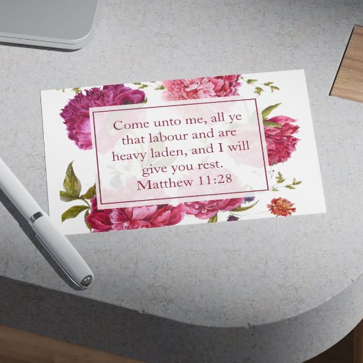 Inspirational Matthew 11:28 Pink Floral Briefkaart