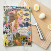 Inspirational Mixed Media Collage Kitchen Towel Theedoek (Quarter Fold)