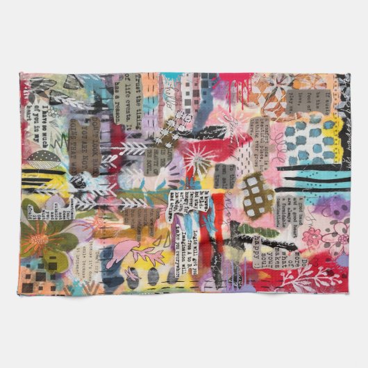 Inspirational Mixed Media Collage Kitchen Towel Theedoek (Horizontaal)
