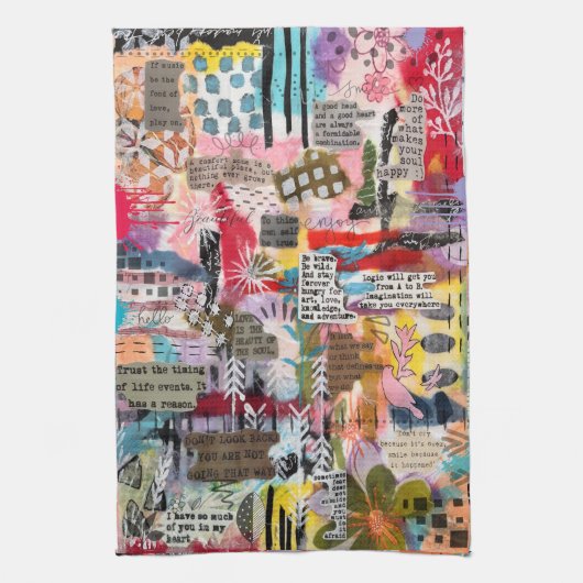 Inspirational Mixed Media Collage Kitchen Towel Theedoek (Verticaal)