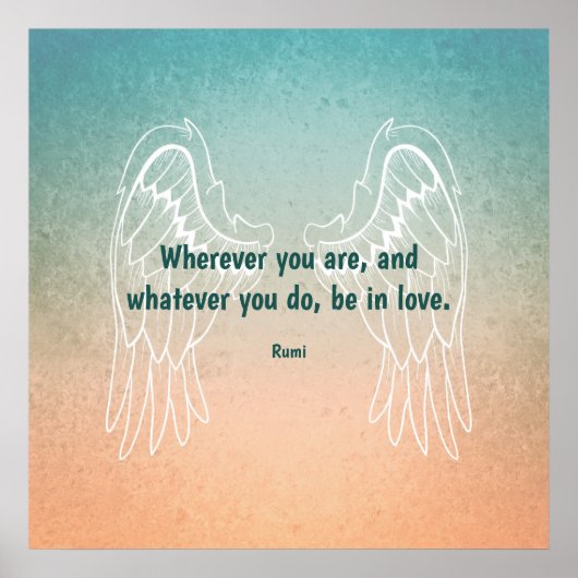 Inspirational Motivational Rumi Quote Angel Wings Poster (Voorkant)
