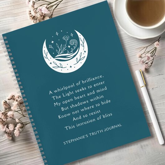 Inspirational Poem Floral Moon Teal Truth Journal Notitieboek