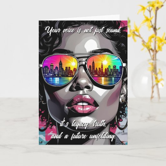 Inspirational Quote and City Woman Kaart (Gele Bloem)