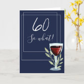 Inspirational Red Wine Navy Blue 60th Birthday Kaart (Gele Bloem)