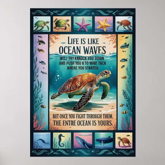 Inspirational Sea Turtle Ocean Poster “Life Is Lik (Voorkant)
